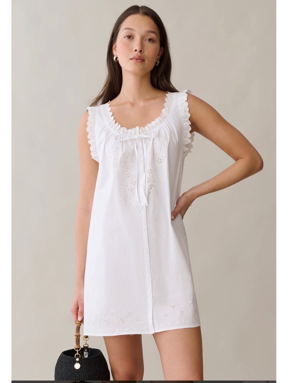 NWT Sorella By Few Moda Caroline Relaxed Cotton Mini Dress Size Small White - Picture 6 of 8